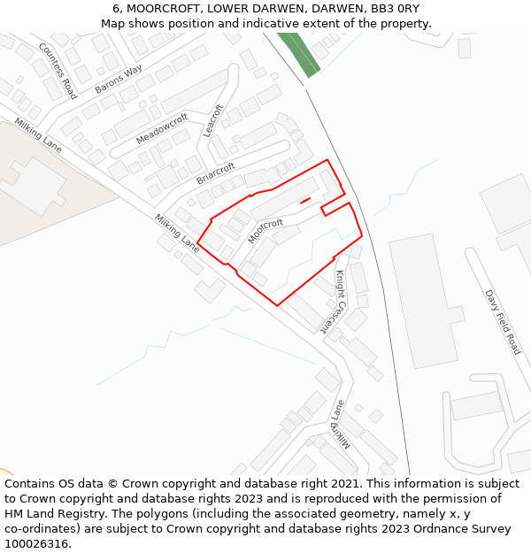 6, MOORCROFT, LOWER DARWEN, DARWEN, BB3 0RY: Location map and indicative extent of plot