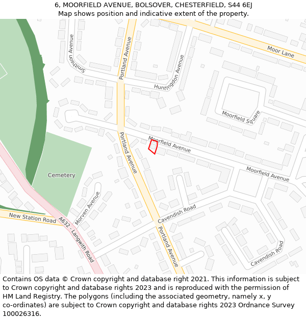 6, MOORFIELD AVENUE, BOLSOVER, CHESTERFIELD, S44 6EJ: Location map and indicative extent of plot