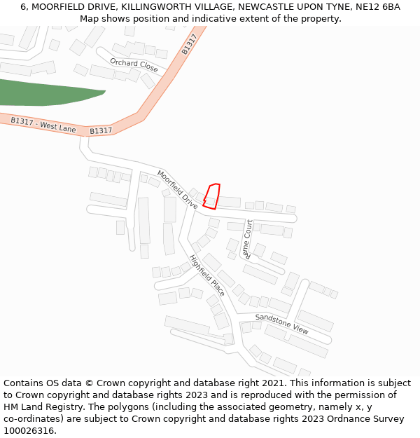 6, MOORFIELD DRIVE, KILLINGWORTH VILLAGE, NEWCASTLE UPON TYNE, NE12 6BA: Location map and indicative extent of plot