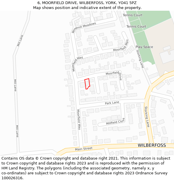 6, MOORFIELD DRIVE, WILBERFOSS, YORK, YO41 5PZ: Location map and indicative extent of plot