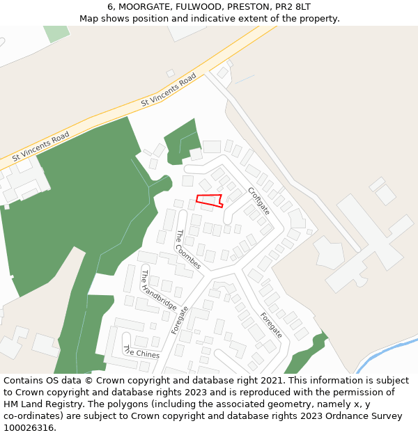6, MOORGATE, FULWOOD, PRESTON, PR2 8LT: Location map and indicative extent of plot