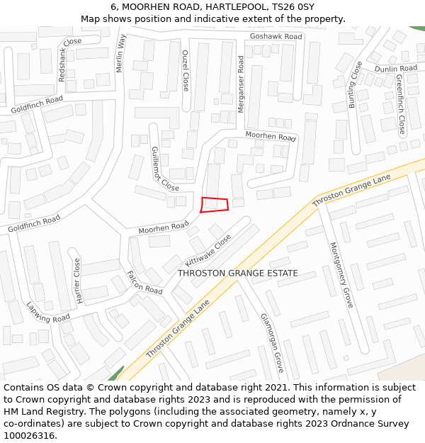 6, MOORHEN ROAD, HARTLEPOOL, TS26 0SY: Location map and indicative extent of plot