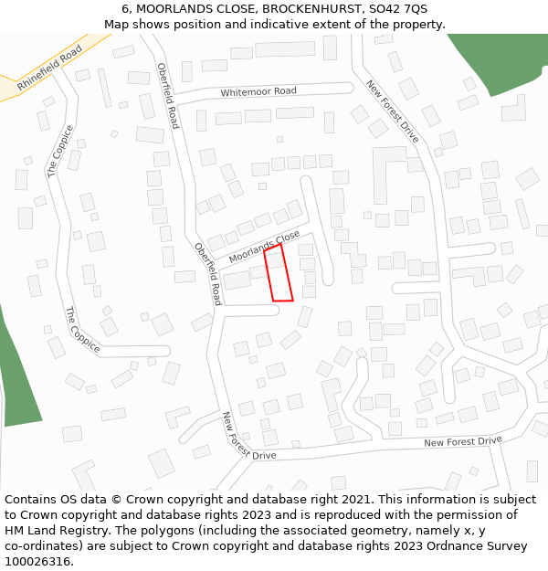 6, MOORLANDS CLOSE, BROCKENHURST, SO42 7QS: Location map and indicative extent of plot