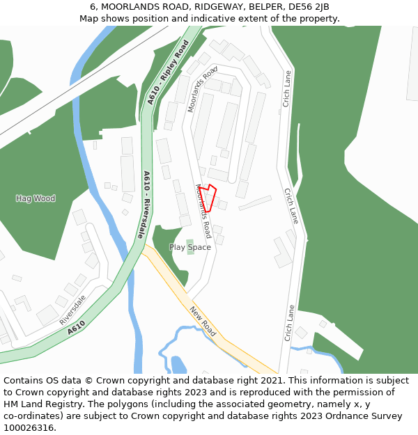 6, MOORLANDS ROAD, RIDGEWAY, BELPER, DE56 2JB: Location map and indicative extent of plot
