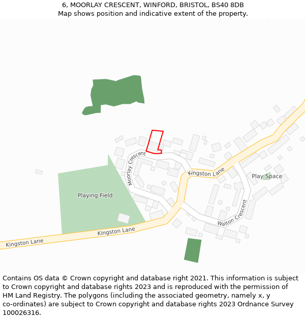 6, MOORLAY CRESCENT, WINFORD, BRISTOL, BS40 8DB: Location map and indicative extent of plot