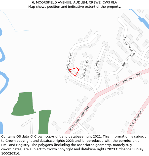 6, MOORSFIELD AVENUE, AUDLEM, CREWE, CW3 0LA: Location map and indicative extent of plot