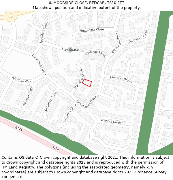 6, MOORSIDE CLOSE, REDCAR, TS10 2TT: Location map and indicative extent of plot