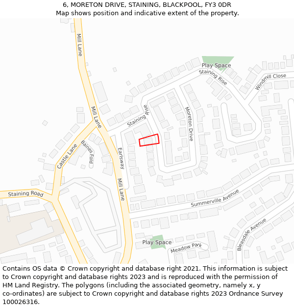 6, MORETON DRIVE, STAINING, BLACKPOOL, FY3 0DR: Location map and indicative extent of plot