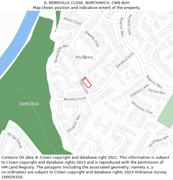 6, MOREVILLE CLOSE, NORTHWICH, CW9 8UH: Location map and indicative extent of plot