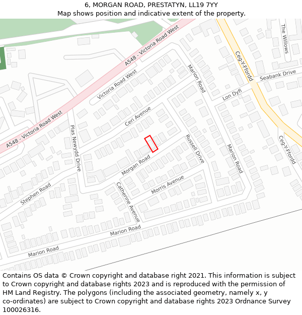 6, MORGAN ROAD, PRESTATYN, LL19 7YY: Location map and indicative extent of plot