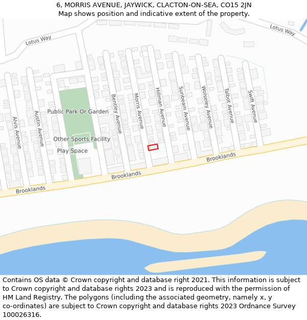 6, MORRIS AVENUE, JAYWICK, CLACTON-ON-SEA, CO15 2JN: Location map and indicative extent of plot