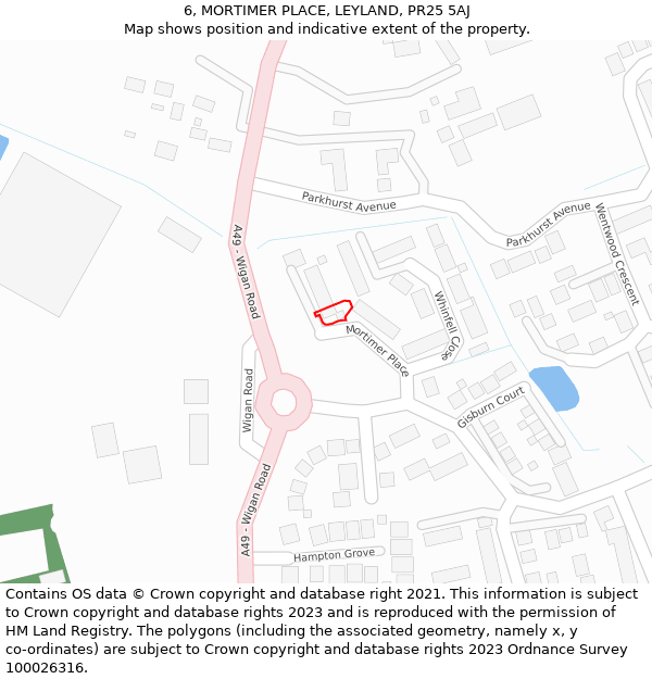 6, MORTIMER PLACE, LEYLAND, PR25 5AJ: Location map and indicative extent of plot