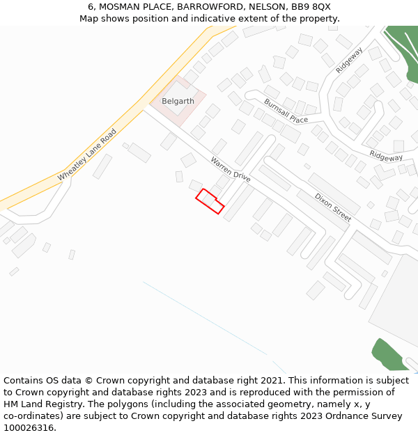 6, MOSMAN PLACE, BARROWFORD, NELSON, BB9 8QX: Location map and indicative extent of plot