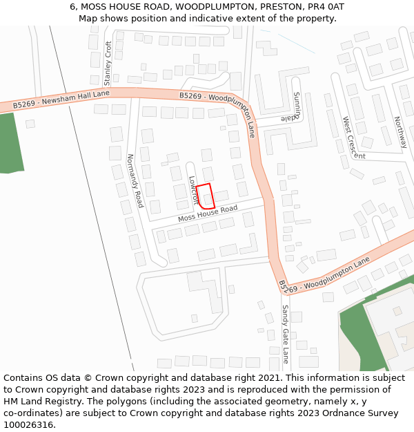 6, MOSS HOUSE ROAD, WOODPLUMPTON, PRESTON, PR4 0AT: Location map and indicative extent of plot