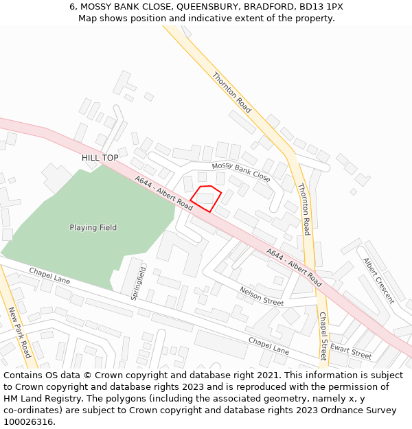 6, MOSSY BANK CLOSE, QUEENSBURY, BRADFORD, BD13 1PX: Location map and indicative extent of plot