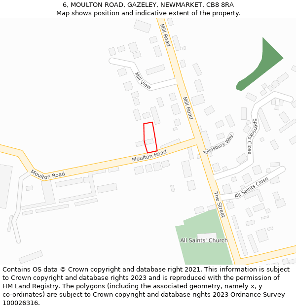 6, MOULTON ROAD, GAZELEY, NEWMARKET, CB8 8RA: Location map and indicative extent of plot