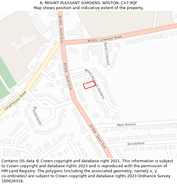 6, MOUNT PLEASANT GARDENS, WIGTON, CA7 9QF: Location map and indicative extent of plot