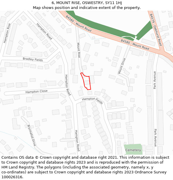 6, MOUNT RISE, OSWESTRY, SY11 1HJ: Location map and indicative extent of plot