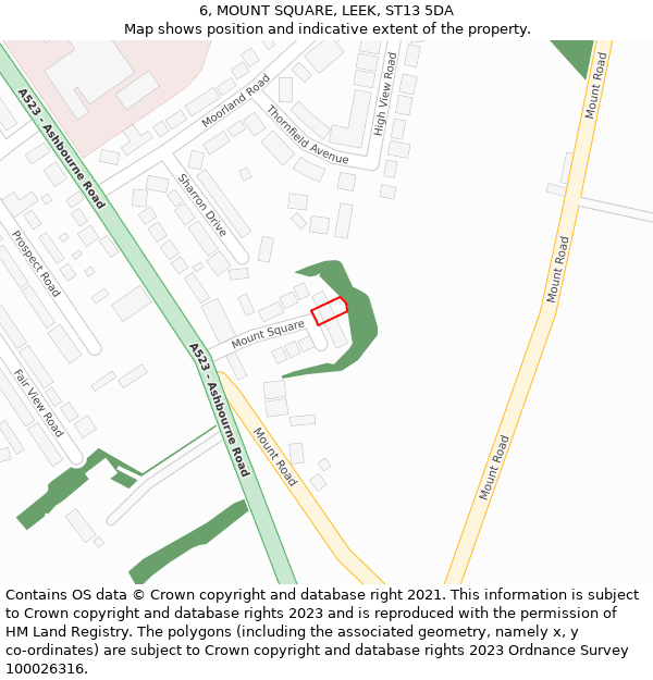 6, MOUNT SQUARE, LEEK, ST13 5DA: Location map and indicative extent of plot