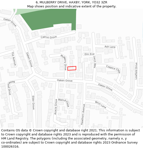 6, MULBERRY DRIVE, HAXBY, YORK, YO32 3ZR: Location map and indicative extent of plot