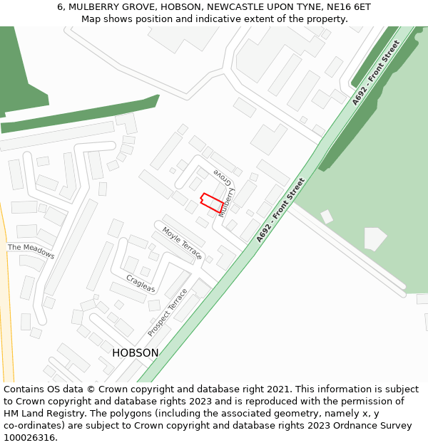 6, MULBERRY GROVE, HOBSON, NEWCASTLE UPON TYNE, NE16 6ET: Location map and indicative extent of plot