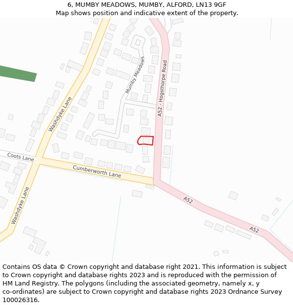 6, MUMBY MEADOWS, MUMBY, ALFORD, LN13 9GF: Location map and indicative extent of plot