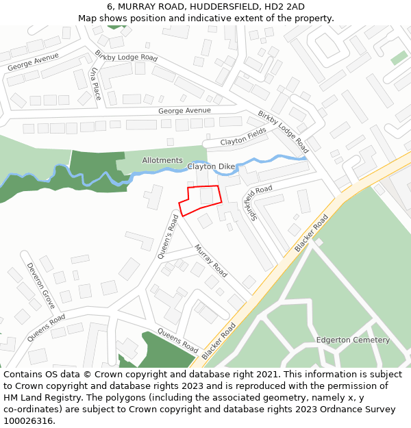 6, MURRAY ROAD, HUDDERSFIELD, HD2 2AD: Location map and indicative extent of plot