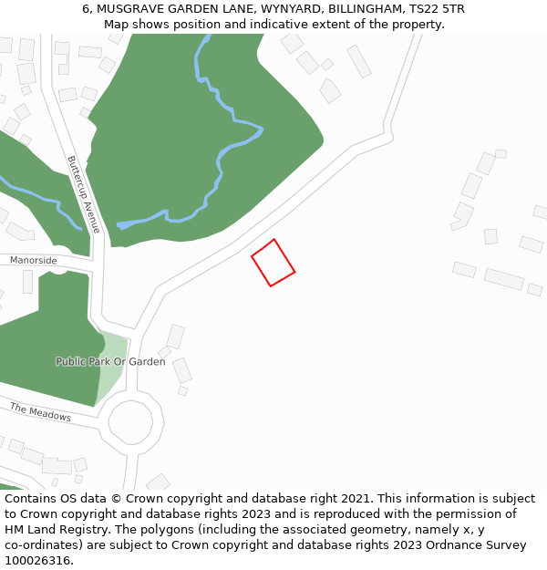 6, MUSGRAVE GARDEN LANE, WYNYARD, BILLINGHAM, TS22 5TR: Location map and indicative extent of plot
