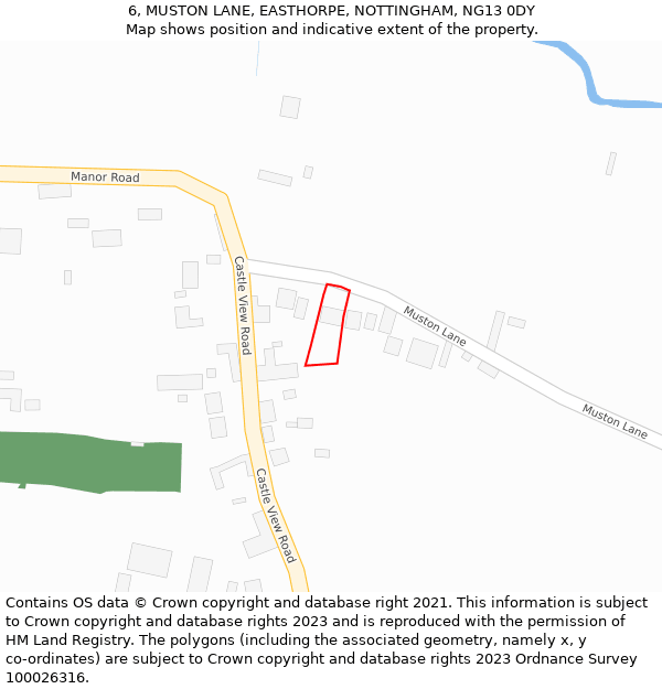 6, MUSTON LANE, EASTHORPE, NOTTINGHAM, NG13 0DY: Location map and indicative extent of plot