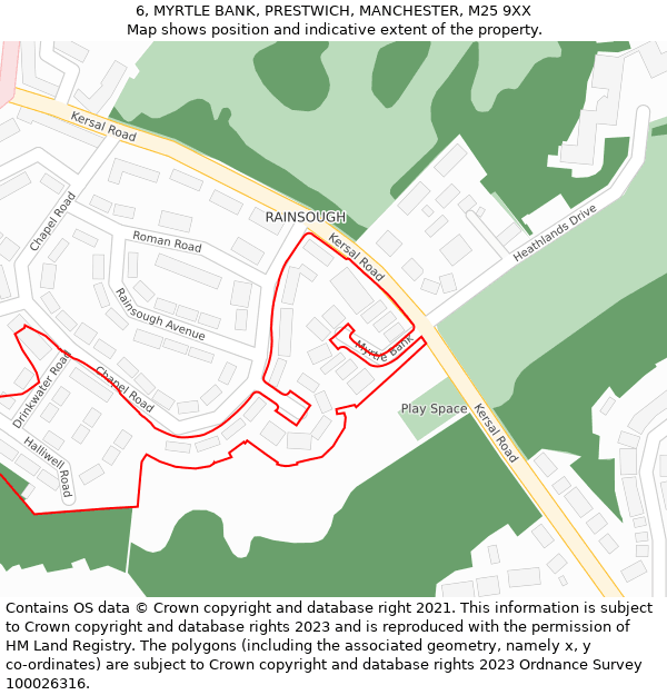 6, MYRTLE BANK, PRESTWICH, MANCHESTER, M25 9XX: Location map and indicative extent of plot