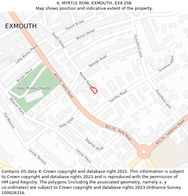 6, MYRTLE ROW, EXMOUTH, EX8 2SB: Location map and indicative extent of plot