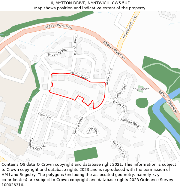 6, MYTTON DRIVE, NANTWICH, CW5 5UF: Location map and indicative extent of plot