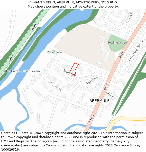 6, NANT Y FELIN, ABERMULE, MONTGOMERY, SY15 6NQ: Location map and indicative extent of plot