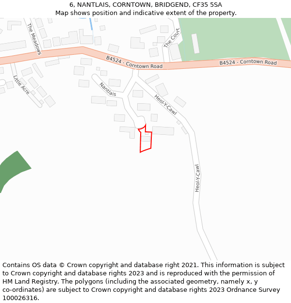 6, NANTLAIS, CORNTOWN, BRIDGEND, CF35 5SA: Location map and indicative extent of plot