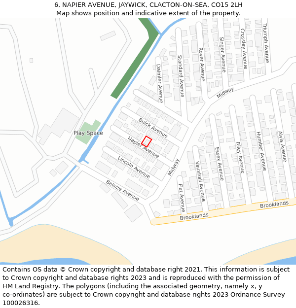 6, NAPIER AVENUE, JAYWICK, CLACTON-ON-SEA, CO15 2LH: Location map and indicative extent of plot