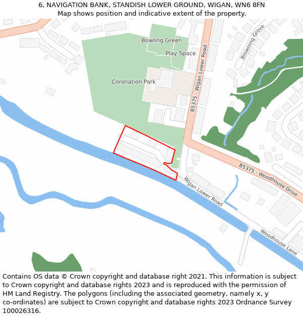 6, NAVIGATION BANK, STANDISH LOWER GROUND, WIGAN, WN6 8FN: Location map and indicative extent of plot