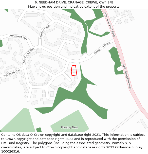 6, NEEDHAM DRIVE, CRANAGE, CREWE, CW4 8FB: Location map and indicative extent of plot