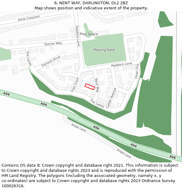 6, NENT WAY, DARLINGTON, DL2 2BZ: Location map and indicative extent of plot