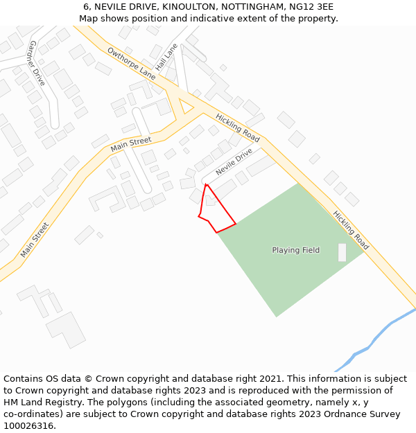 6, NEVILE DRIVE, KINOULTON, NOTTINGHAM, NG12 3EE: Location map and indicative extent of plot