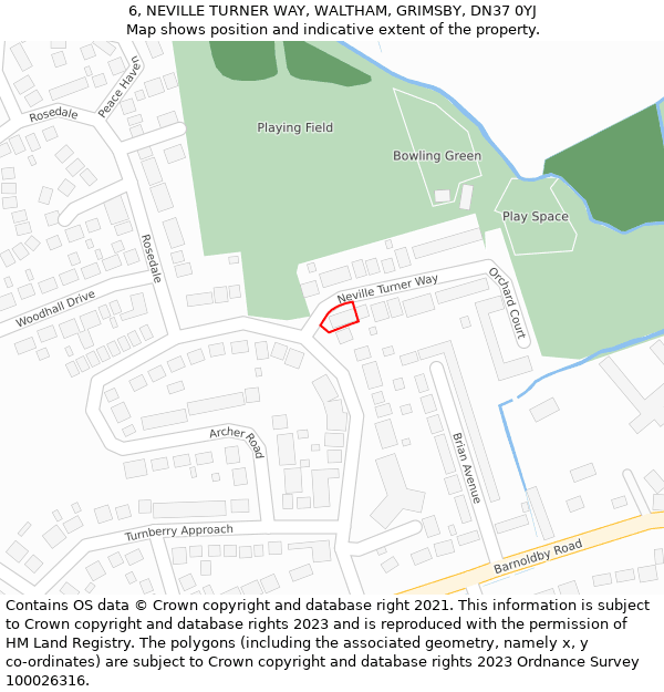 6, NEVILLE TURNER WAY, WALTHAM, GRIMSBY, DN37 0YJ: Location map and indicative extent of plot