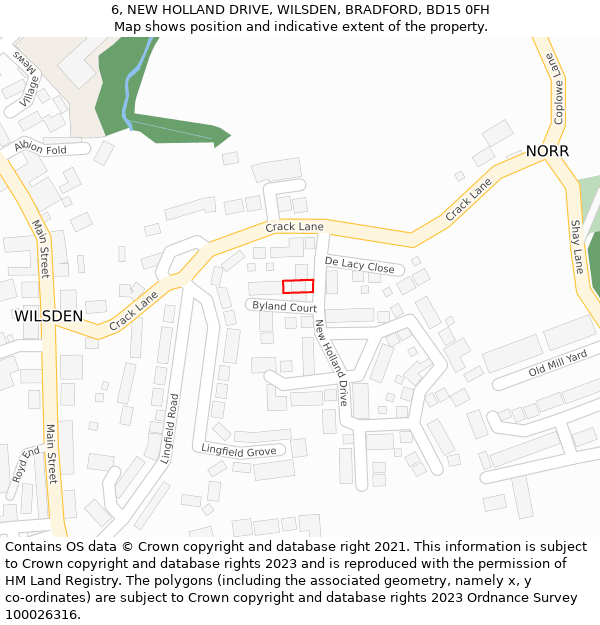 6, NEW HOLLAND DRIVE, WILSDEN, BRADFORD, BD15 0FH: Location map and indicative extent of plot