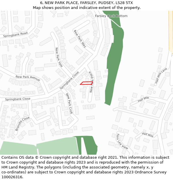 6, NEW PARK PLACE, FARSLEY, PUDSEY, LS28 5TX: Location map and indicative extent of plot