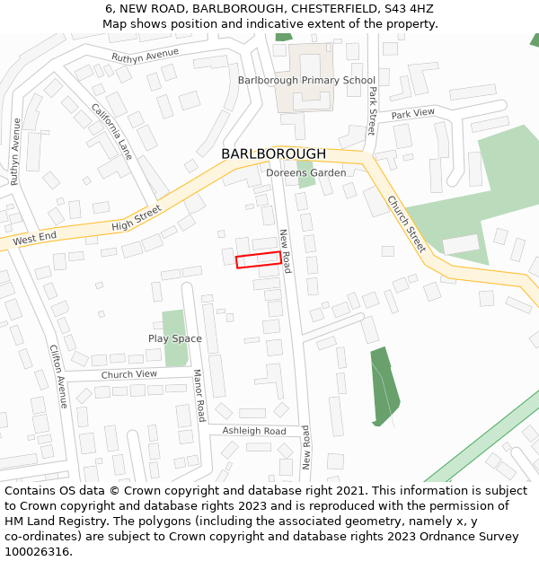 6, NEW ROAD, BARLBOROUGH, CHESTERFIELD, S43 4HZ: Location map and indicative extent of plot