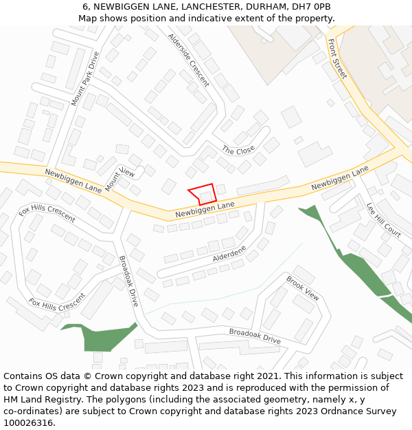 6, NEWBIGGEN LANE, LANCHESTER, DURHAM, DH7 0PB: Location map and indicative extent of plot