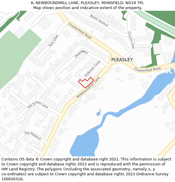 6, NEWBOUNDMILL LANE, PLEASLEY, MANSFIELD, NG19 7PL: Location map and indicative extent of plot