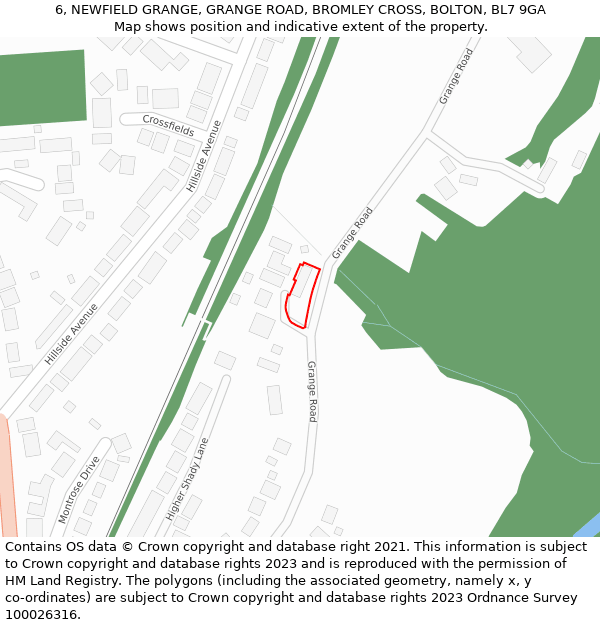 6, NEWFIELD GRANGE, GRANGE ROAD, BROMLEY CROSS, BOLTON, BL7 9GA: Location map and indicative extent of plot