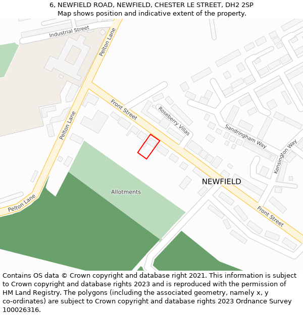 6, NEWFIELD ROAD, NEWFIELD, CHESTER LE STREET, DH2 2SP: Location map and indicative extent of plot