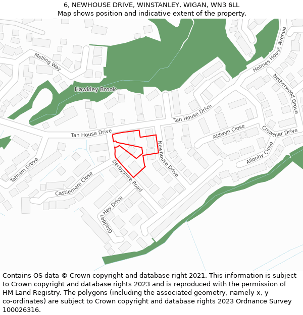 6, NEWHOUSE DRIVE, WINSTANLEY, WIGAN, WN3 6LL: Location map and indicative extent of plot