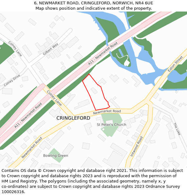 6, NEWMARKET ROAD, CRINGLEFORD, NORWICH, NR4 6UE: Location map and indicative extent of plot