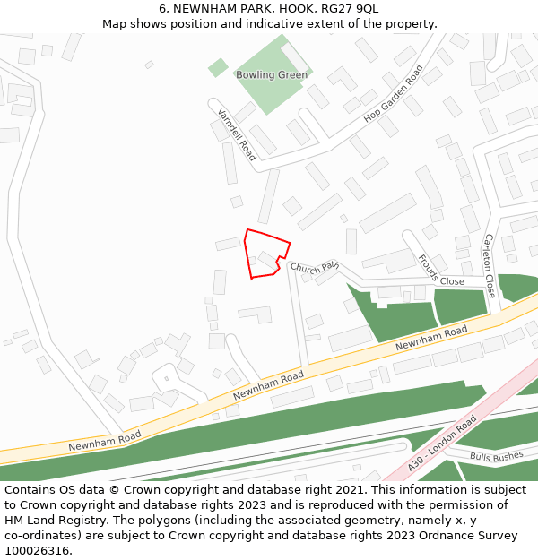 6, NEWNHAM PARK, HOOK, RG27 9QL: Location map and indicative extent of plot